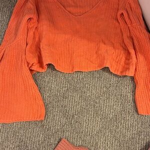 Free People Orange Cropped Knit Sweater
